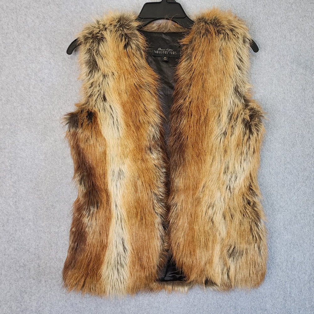 Donna Salyers Fabulous Furs Vest Red Fox Women XS Brown Faux Fur Glam Boho